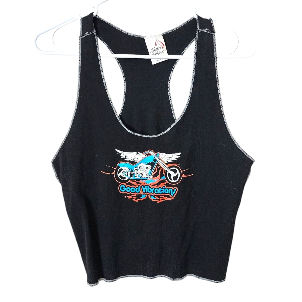 VINTAGE y2k baby tee crop tee tank top‎ in black moto size L/XL